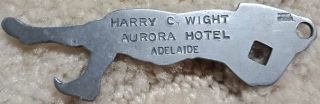 Aurora Hotel Adelaide Baseball Player Shaped Pressed Metal Opener 83mm Old