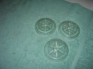 3 CLEAR GLASS BALL MASON JAR LIDS COVERS FOR WIRE BALE JARS,  REGULAR SIZE STAR 2