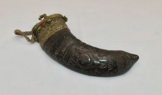 Tibetan Buddhist Carved Horn Box Ritual Object Mythological Being Dharma Symbols