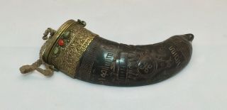 Tibetan Buddhist Carved Horn Box Ritual Object Mythological Being Dharma Symbols 3