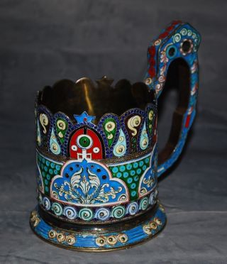 Russian Enamel 84 Sterling Silver Tea Cup Glass Holder №2