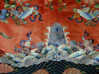 Antique Chinese Embroid Red Silk Robe - Many Bats & Forbidden Stitch Peonies 8