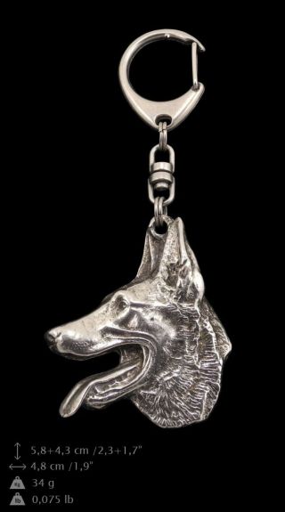 Malinois Silver Covered Keyring,  Keychain Art Dog