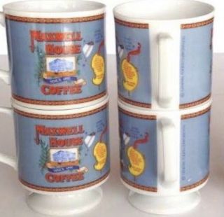 Set Of 4 Vintage Maxwell House Coffee Cups Mugs 1970 