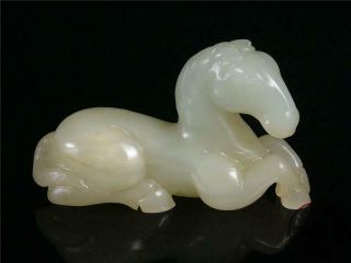 Antique Old Chinese Nephrite Celadon Jade Netsuke Pendant Toggle Statue Horse
