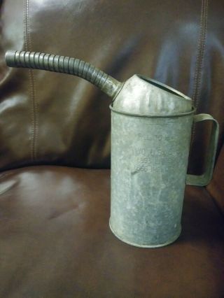 Vintage 2 Quart Galvanized Metal Oil Gas Can With Flexible Spout