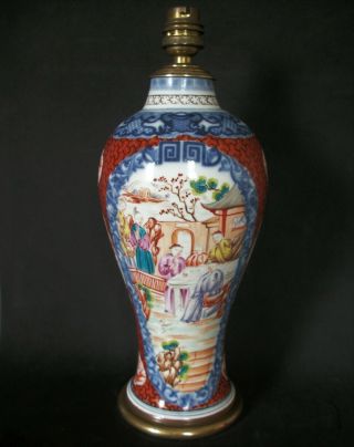 32cm CHINESE 18th C QIANLONG FAMILLE ROSE MANDARIN PORCELAIN VASE LAMP 2