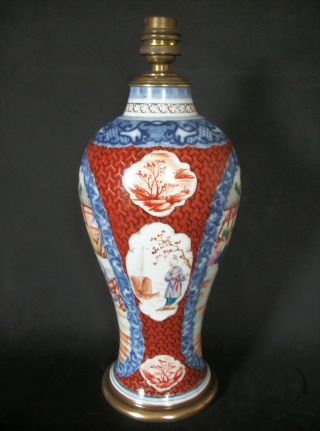 32cm CHINESE 18th C QIANLONG FAMILLE ROSE MANDARIN PORCELAIN VASE LAMP 4