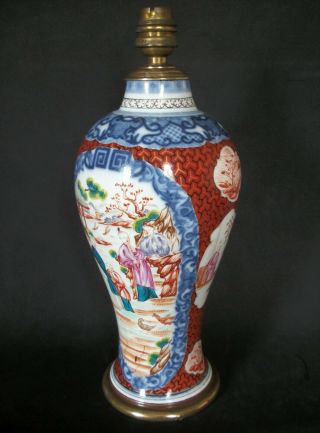 32cm CHINESE 18th C QIANLONG FAMILLE ROSE MANDARIN PORCELAIN VASE LAMP 7