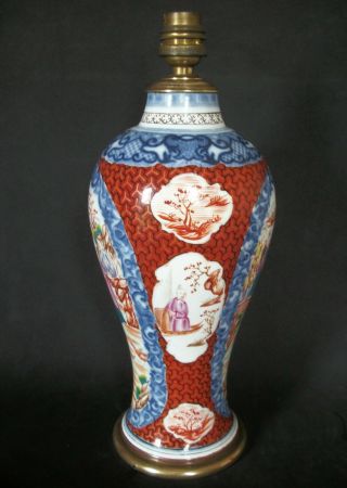 32cm CHINESE 18th C QIANLONG FAMILLE ROSE MANDARIN PORCELAIN VASE LAMP 8