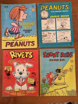 Vtg Coloring Books Comic Peanuts Peppermint Patty Short Ribs Rivets 1960s Rare