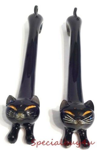 Vintage Cat Salt & Pepper Shakers Stretched Body Wales S&p Animal Black & White