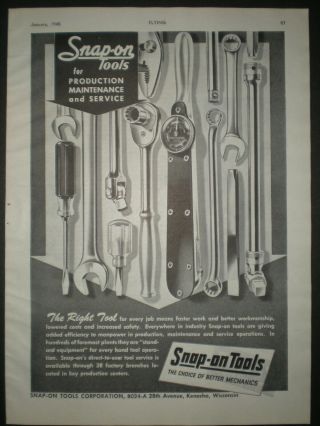 1945 Set Vintage Snap On Tools Trade Print Ad