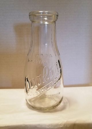 Vintage Weaver Quality Blue Ribbon Products 1 Pint Dairy Milk Bottle Advertising