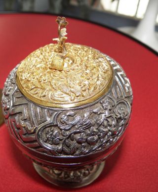 Antique Chinese Straits Betel Nut Box,  Silver Gold ca.  1800s Peranakan Malaysia 12