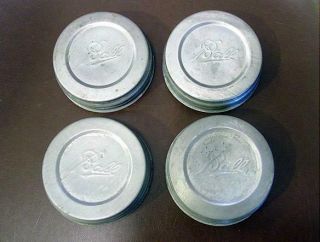 4 Vintage Ball Wide Mouth Zinc Canning/mason Jar Lids W/ Porcelain Inserts