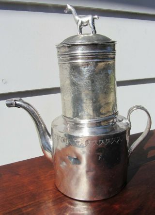 ANTIQUE SPANISH COLONIAL SILVER 17th CENT STERLING TEAPOT COFFEE POT WITH LLAMA 2