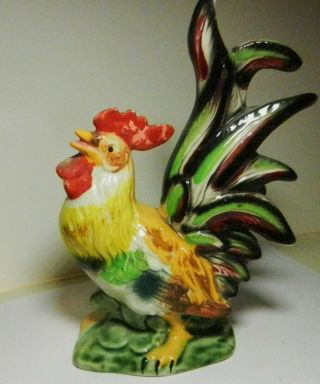 Hand Painted Vintage Ceramic Crowing Rooster/chicken Figurine - 9 " Tall - Vintage