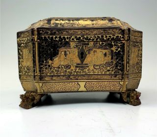 Locking Chinese Export Tea Caddy Chest C1850 Finely Gilted Lacquer,  Complete