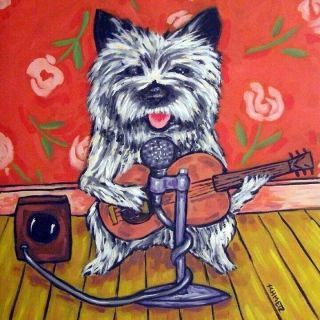 Cairn Terrier Guitar Dog Ceramic Art Tile Coaster Gifts