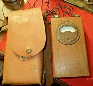 Vintage Wood - Cased Electrical Specialty Mfg Co Telephone Ohm Meter,  Leather Case