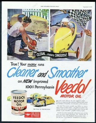 1947 Soap Box Derby Racer Car Race Art Veedol Motor Oil Vintage Print Ad