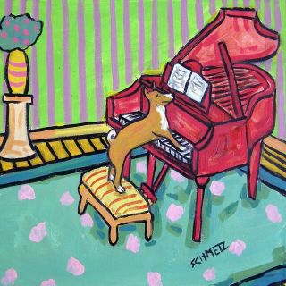 Basenji Playing Piano Animal Ceramic Dog Art Tile