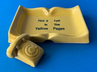 1950s Ceramic Yellow Pages Telephone Book & Rotary Telephone Ash Tray Dish