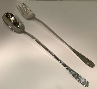 Rare Ashville Silvercraft Solid Sterling Silver Hammered Serving Spoon And Fork