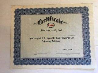 Esso Certificate For Humble Basic Course For Driveway Salesman