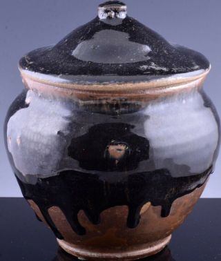 Auth.  12thc Chinese Song Dynasty Cizhou Black Russet Flambe Glazed Lidded Jar