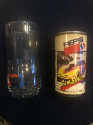 Set Of 2 Vintage Pepsi - Cola Items Detroit Grand Prix Glass & Can Shooter
