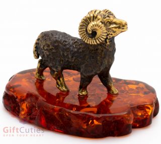 Solid Brass Amber Figurine Aries Ram Astrology Zodiac Sign Horoscope Ironwork