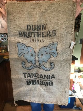 Tanzania Burlap Coffee Bag Dunn Brothers Gunny Sack Rustic Coffee Blue Elephants