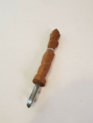 Vintage Tiki God Figure Hand Carved Wood Bottle Opener Unique Metal Collar Euc