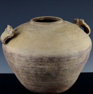 V.  Rare Chinese Han Dynasty 206 - 220bc Ash Glazed Mask Handle Proto Porcelain Jar