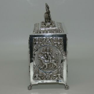Indian or Thai Silver square tea box caddy 350 grams Elaborately decorated 2