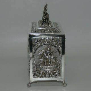 Indian or Thai Silver square tea box caddy 350 grams Elaborately decorated 4
