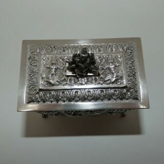 Indian or Thai Silver square tea box caddy 350 grams Elaborately decorated 5