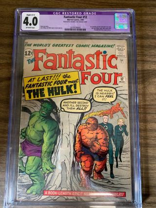 Fantastic Four 12 Cgc 4.  0 Restored Grade C - 1 Hulk Meets Ff