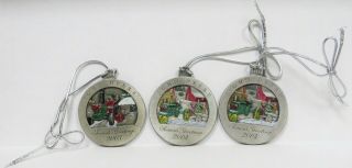 Three John Deere Jd Pewter Christmas Ornaments - (2) 2004,  (1) 2003