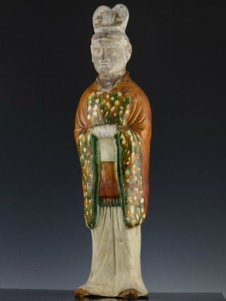 Impor.  Large Chinese Tang Dynasty 618 - 906 Sancai Deity Attendant Pottery Figure