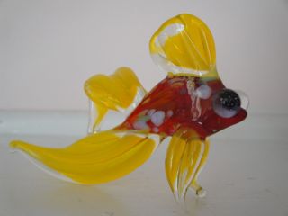 Hand Blown Murano Glass Art Red And Yellow Fish Figurine
