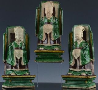 3 Extremely Rare Chinese Sancai Glazed Daoist Immortal Figures Ming To Kangxi