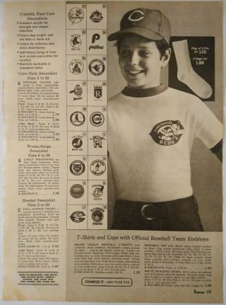 1971 Vintage Paper Print Ad Official Baseball T - Shirt Caps Reds Boxer Shorts