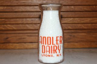 Andler Dairy Milk Bottle Lyons Ny Half Pint Wayne County
