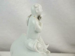 19TH C CHINESE PORCELAIN BLANC DE CHINE BOY ON BUFFALO ON CARVED WOODEN STAND 7