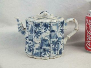 Kangxi 1662 - 1722 Chinese Porcelain Blue & White Bamboo Shaped Teapot - A/f