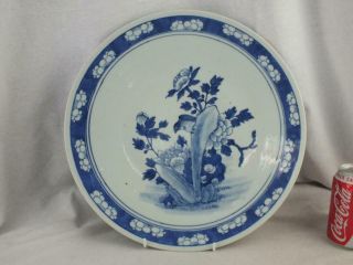 Fine Large 13.  75 " 19th C Chinese Porcelain Blue White Bird Prunus Charger Plate