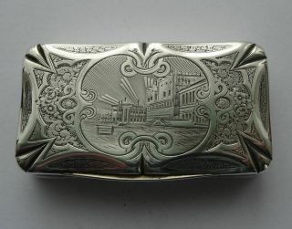 Antique Continental European French Silver Snuff Box,  Town Scene Picture Top